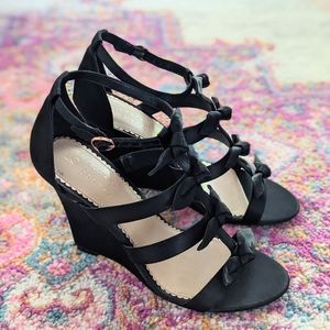 Lauren Conrad Black Satin Bow Wedges
